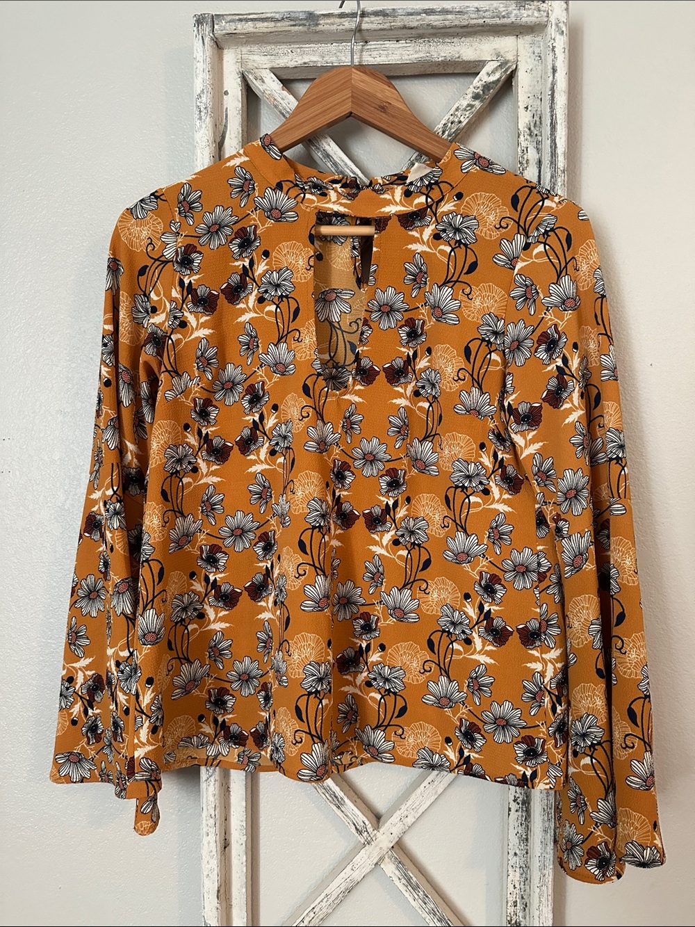 Mustard Floral Keyhole Top